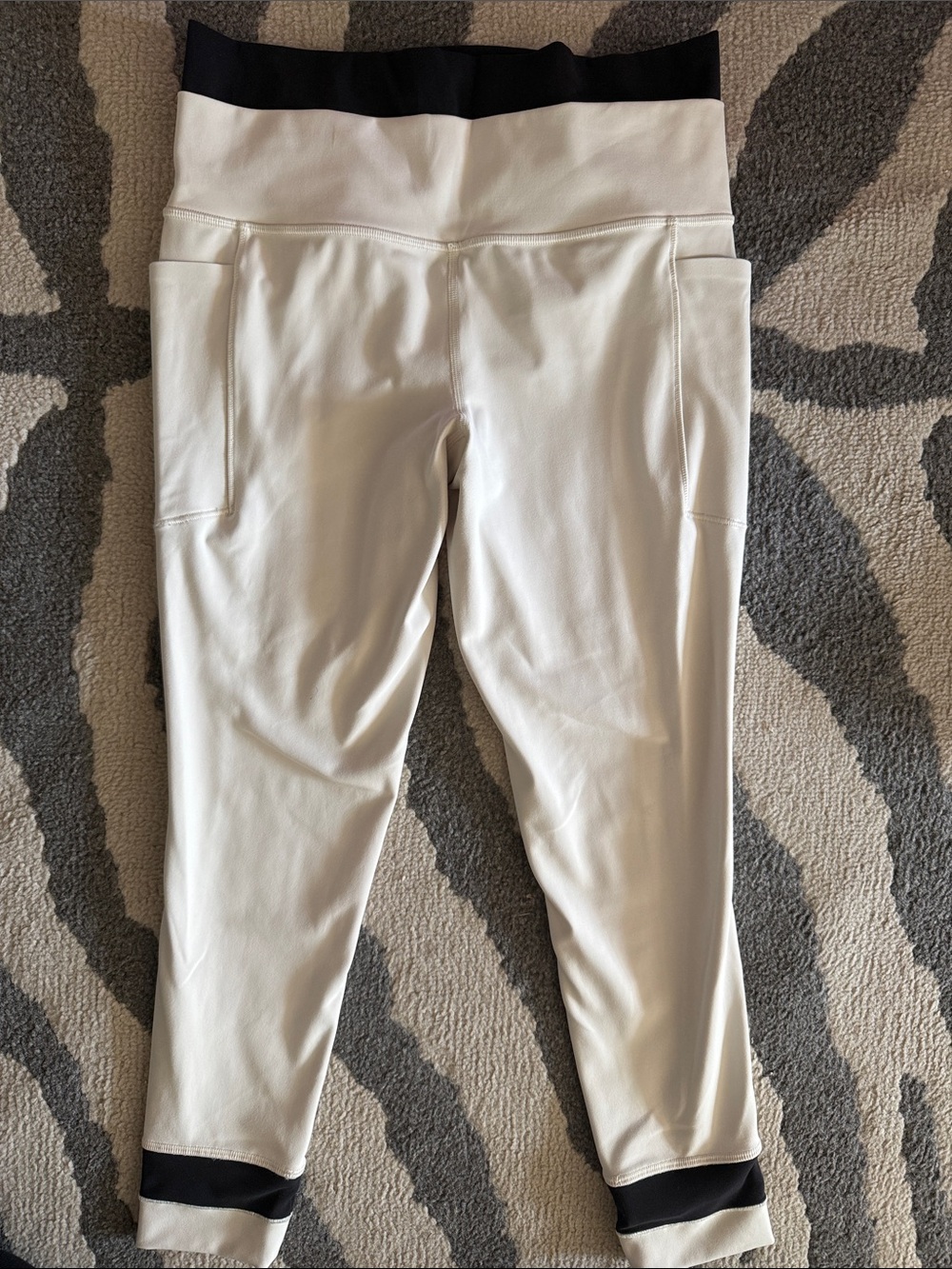 Athleta White Leggings with Black Waistband and Cuffs